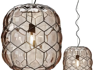 Modern Amber Glass Pendant Lights With Honeycomb Structure And Metal Frame 3d model