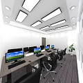 Open Public Office Space Interior Design With Multiple Workstations Desks Chairs And Plants 3d model