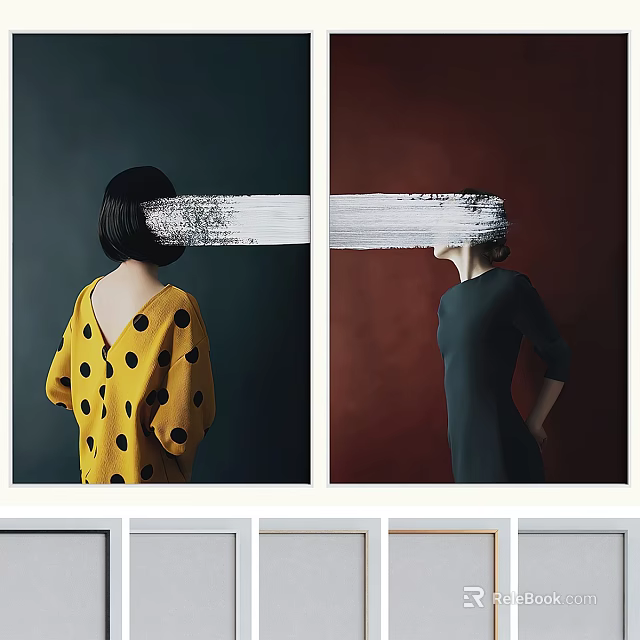 Double Portrait Photo Frames With Abstract White Brush Stroke And Dark Red Backgrounds 3d model