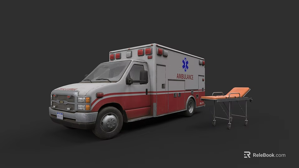 Red And White Emergency Ambulance Vehicle With Stretcher For Medical Services 3d model 