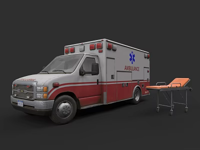 Red And White Emergency Ambulance Vehicle With Stretcher For Medical Services 3d model