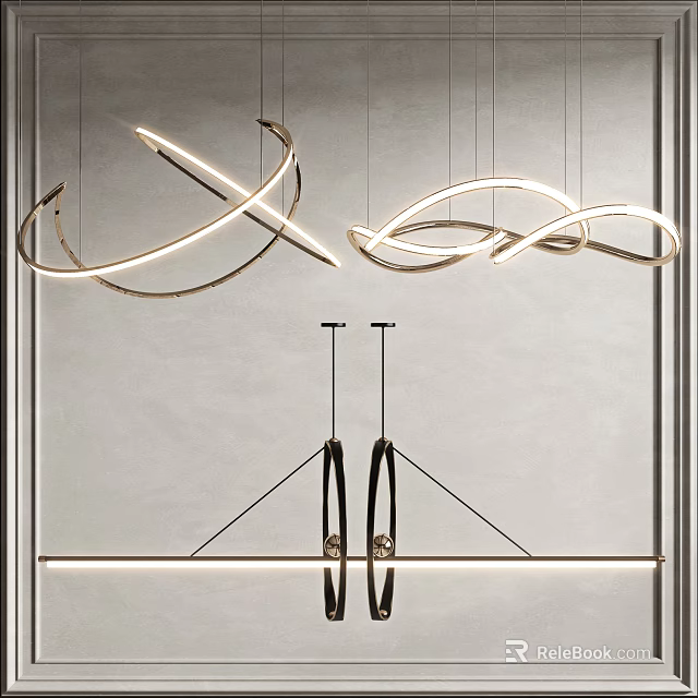 Modern Chandeliers with Sleek Illuminated Curved Twisted Design for Interiors 3d model 