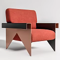 Modern Red Single Sofa With Black Armrests And Copper Metal Legs Design