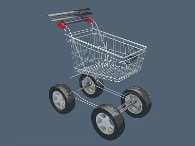 Durable Metal Shopping Cart With Sturdy Frame Four Large Wheels And Handle 3d model