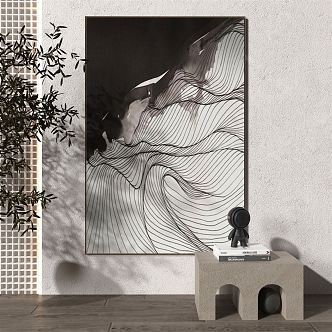 Modern Abstract Painting Black and White Decorative Painting Green Plant 3d model