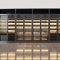 Modern Wine Cabinet With Glass Doors Built-in Lighting And Neatly Arranged Wine Bottles