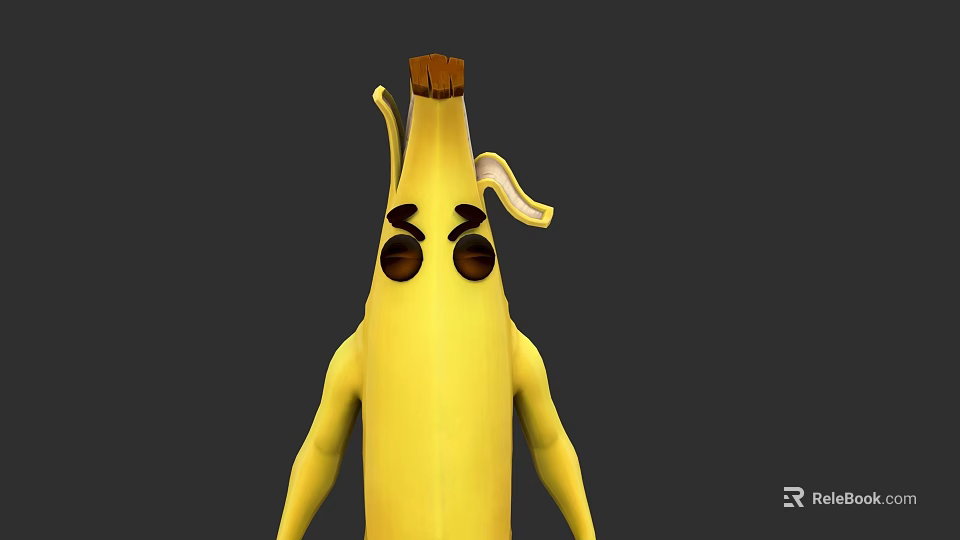 Cartoon Banana Game Movie Character With Angry Eyes Arms And Body 3d model 