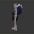 Blue Sci Fi Character With Red And Pink Mechanical Parts 3D Model Design