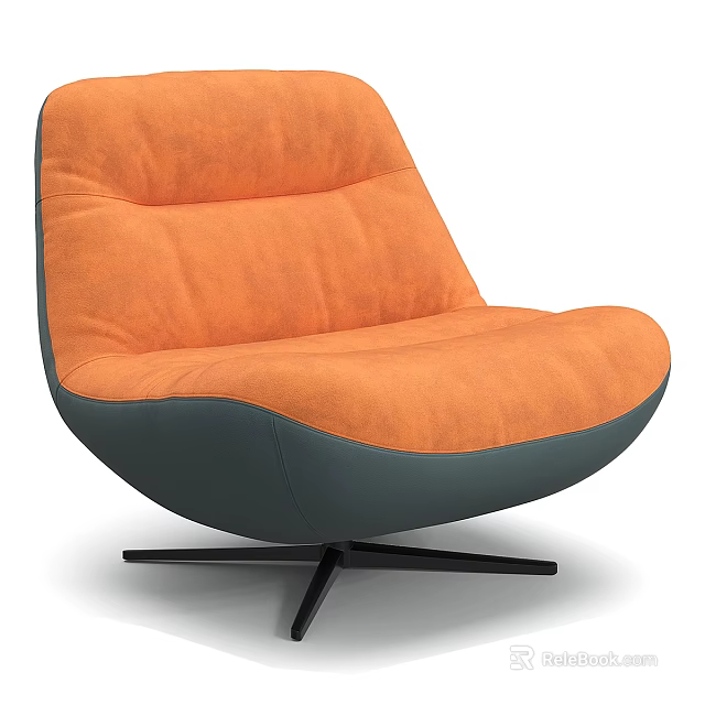 Comfortable Two Tone Orange Grey Swivel Single Sofa Chair For Cozy Modern Living Room 3d model 
