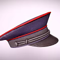 Navy Blue Hat With Red Trim Black Ribbon And Structured Brim Design