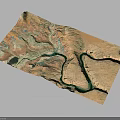 Detailed 3D Terrain Model With Winding River And Mountainous Landscape Features