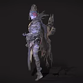 Fantasy Game Movie Character With Elaborate Headdress Multiple Arms And Ornate Metallic Costume