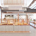 Modern Dessert Shop Interior With Glass Display Cases Stone Countertops And Pendant Lights