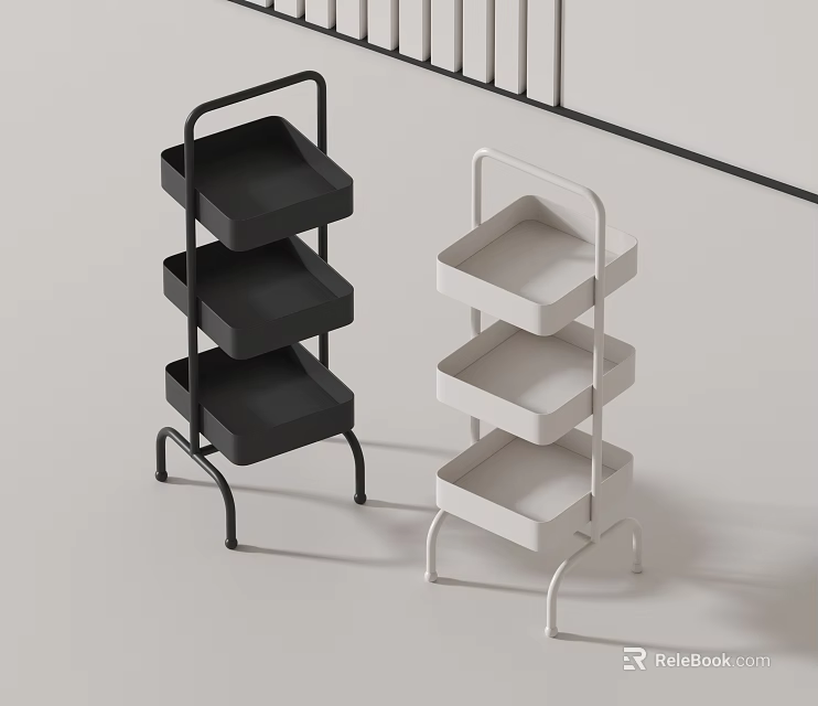 Modern Three Tier Black And White Shelving Units With Minimalist Design 3d model 