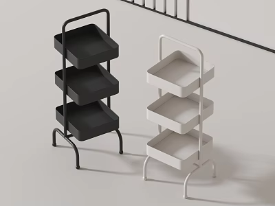 Modern Three Tier Black And White Shelving Units With Minimalist Design 3d model