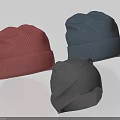 Three Different Colored Knitted Hats in Red Dark Blue and Gray Design
