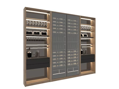 Modern Wooden Wine Cabinet With Glass Doors Wine Glass Racks Display Shelves and Storage Drawers 3d model