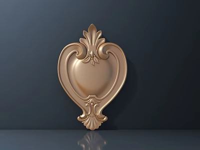 Elaborate Golden Heart Shaped Carved Ornament On Dark Wall For Interior Design 3d model
