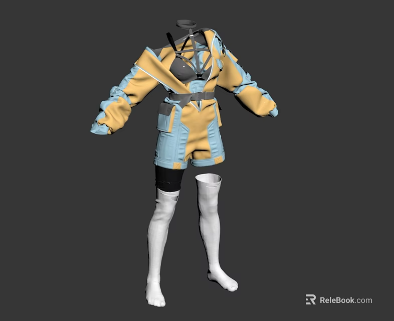 Kids Yellow And Blue Long Sleeve Costume With Shorts White Socks And Shoes 3d model 
