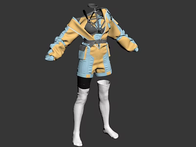 Kids Yellow And Blue Long Sleeve Costume With Shorts White Socks And Shoes 3d model