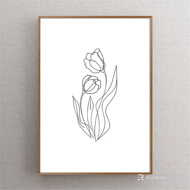 Minimalist Line Art Plant Drawing with Tulip Flowers on White Background for Wall Decor 3d model 