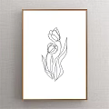 Minimalist Line Art Plant Drawing with Tulip Flowers on White Background for Wall Decor