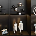 Home Interior Decorative Ornament Set With Multiple Geometric Designs And Display Shelves