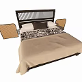 Double Bed with Black Rattan Headboard Beige Blanket and Patterned White Pillows 3d model