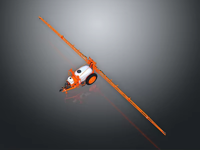 Agricultural Sprayer Equipment With Orange Long Boom White Body And Wheel Design 3d model