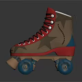 Red And Gold Roller Skates With Blue Wheels Red Laces And Stylish Design