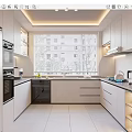 Modern Bright Kitchen Interior With White Cabinets Window Blinds Countertop And Appliances