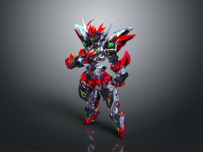 Futuristic Mechanical Character And Robotic Creature With Red Silver Armor And Detailed Design 3d model