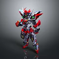 Futuristic Mechanical Character And Robotic Creature With Red Silver Armor And Detailed Design