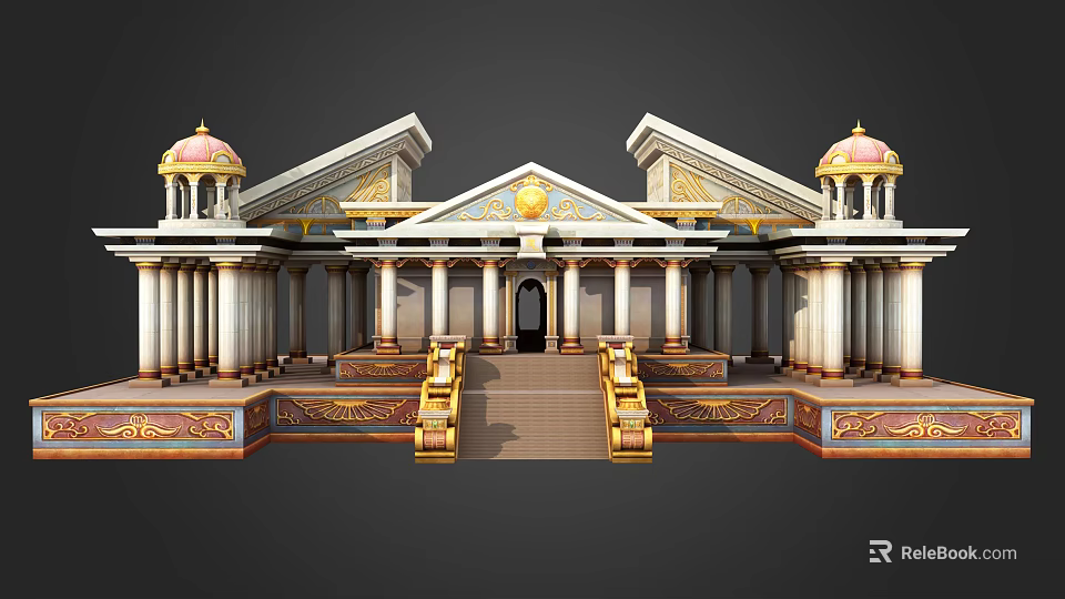 Cartoon Scene Of Classical Building With Columns Domes And Golden Decorations Steps 3d model 