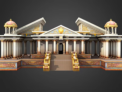 Cartoon Scene Of Classical Building With Columns Domes And Golden Decorations Steps 3d model