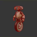 Cute Green And Beige Robot With Large Orange Eyes Riding Unicycle