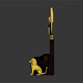 Intricate Golden Eagle Decor On Dark Wooden Chair With Lion Statues