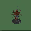 Intricate Bronze Multi Armed Deity Statue Holding Sword Trident And Decorative Ornaments