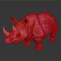 Pink Rhinoceros Sculpture with Red Accents Standing on Dark Background and Reflection