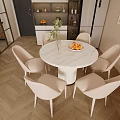 Modern Round Marble Dining Table Set With Light Upholstered Chairs For Home Interior 3d model