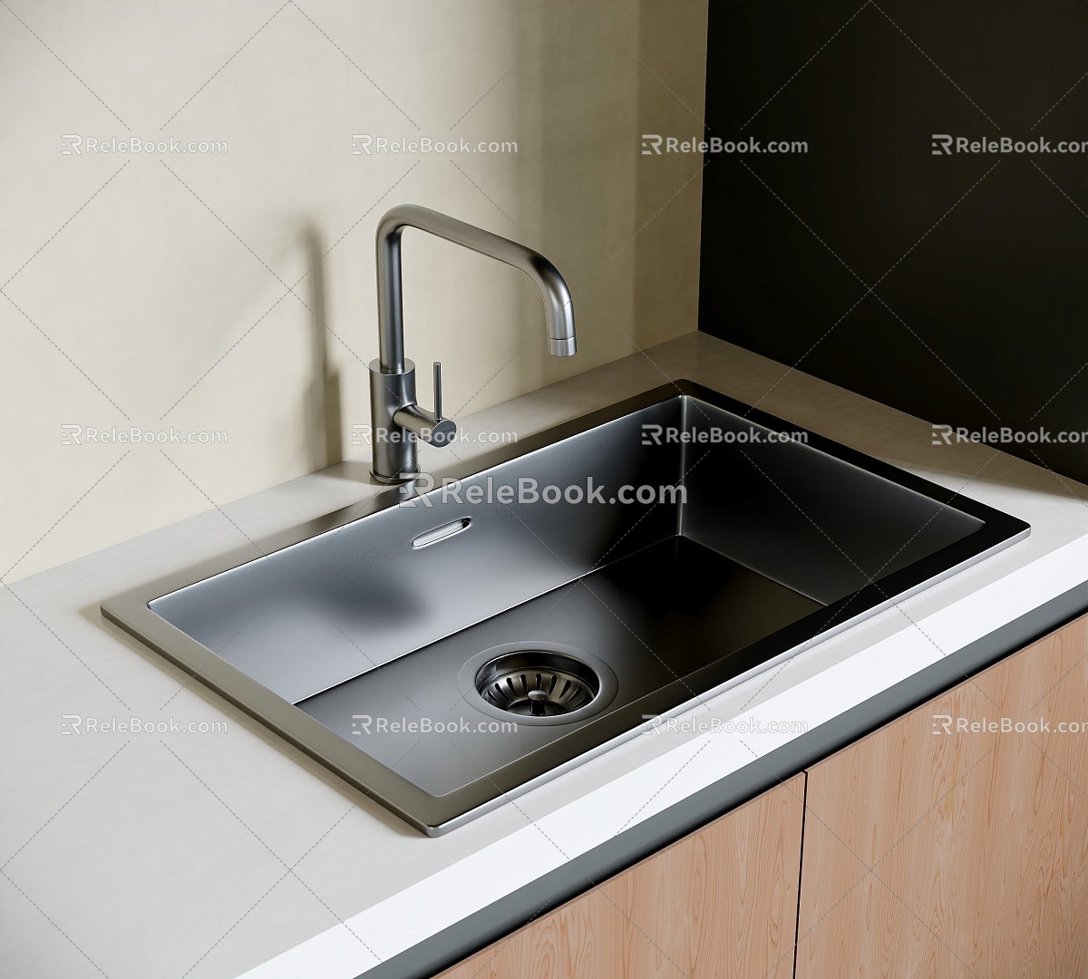 Modern sink dish basin stainless steel sink stainless steel faucet large single sink 3d model