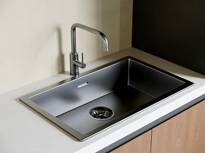 Stainless Steel Kitchen Sink with Modern Faucet on Light Colored Countertop in Contemporary Kitchen Setting 3d model