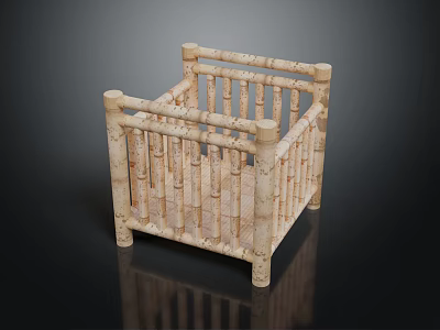 Natural Wooden Baby Crib With Simple Railing Design And Light Wood Structure 3d model