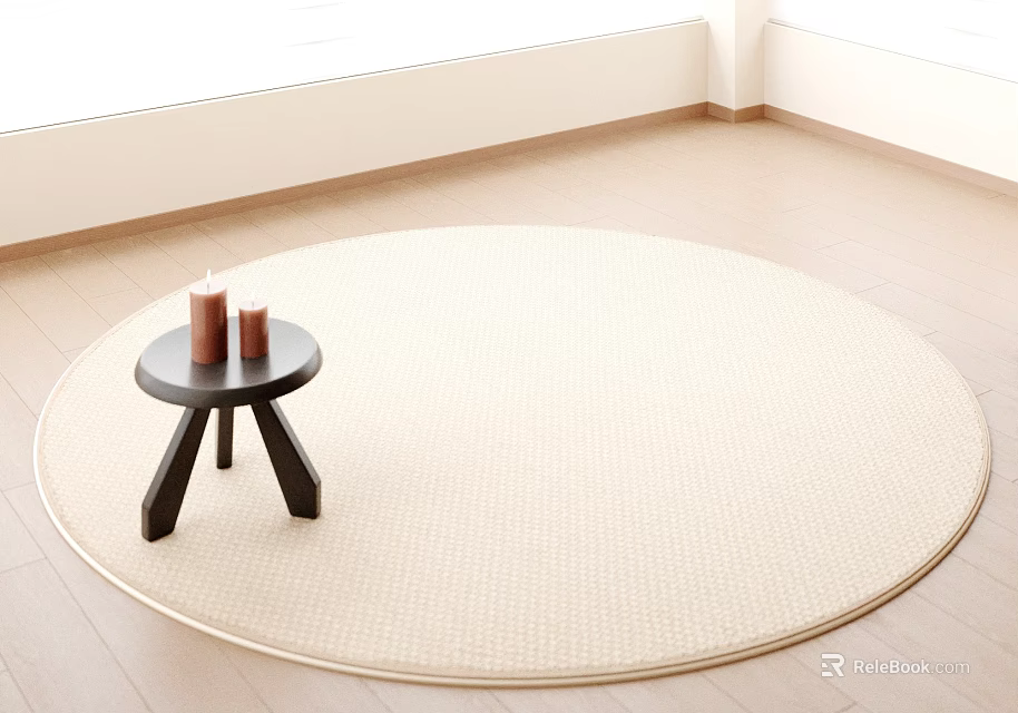 Round Area Rug On Light Wood Floor With Small Table And Candles 3d model 