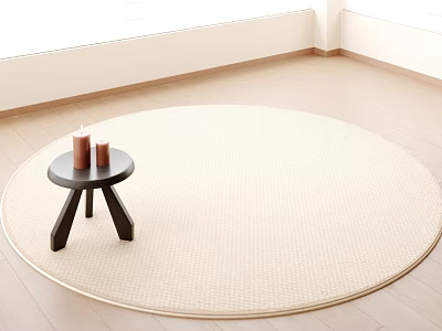 Round Area Rug On Light Wood Floor With Small Table And Candles 3d model