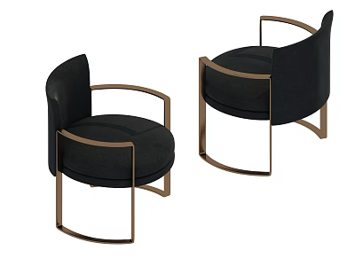 Modern Armchairs With Gold Metal Frame And Black Fabric Seats 3d model