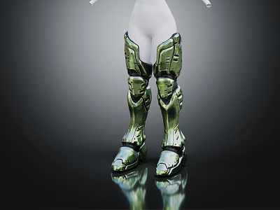 Futuristic Green Armored Mechanical Boots With Reflective Surface And Detailed Design 3d model