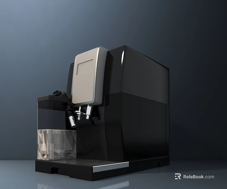 Modern Black Coffee Machine With Silver Panel And Transparent Water Tank 3d model 