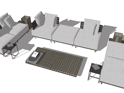 Modern Outdoor Sofa Set With Cushions Side Tables And Decorative Rug 3d model