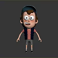 Cartoon Man With Big Eyes Wearing Blue Cap And Pink Vest Standing In Gray Background